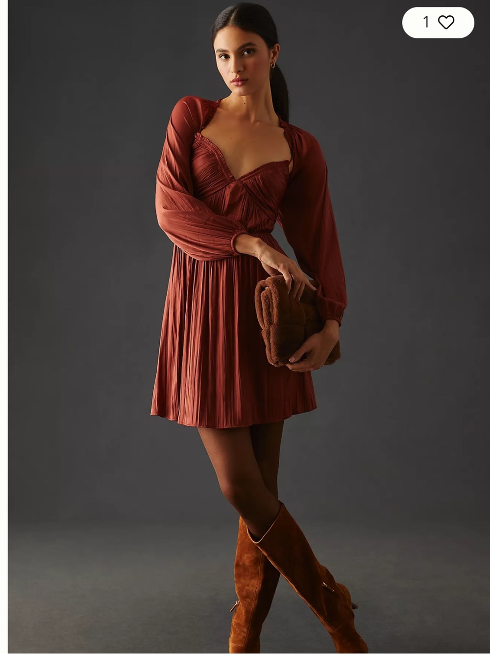 By Anthropologie Shirred Cutout Mini Dress Large Fall